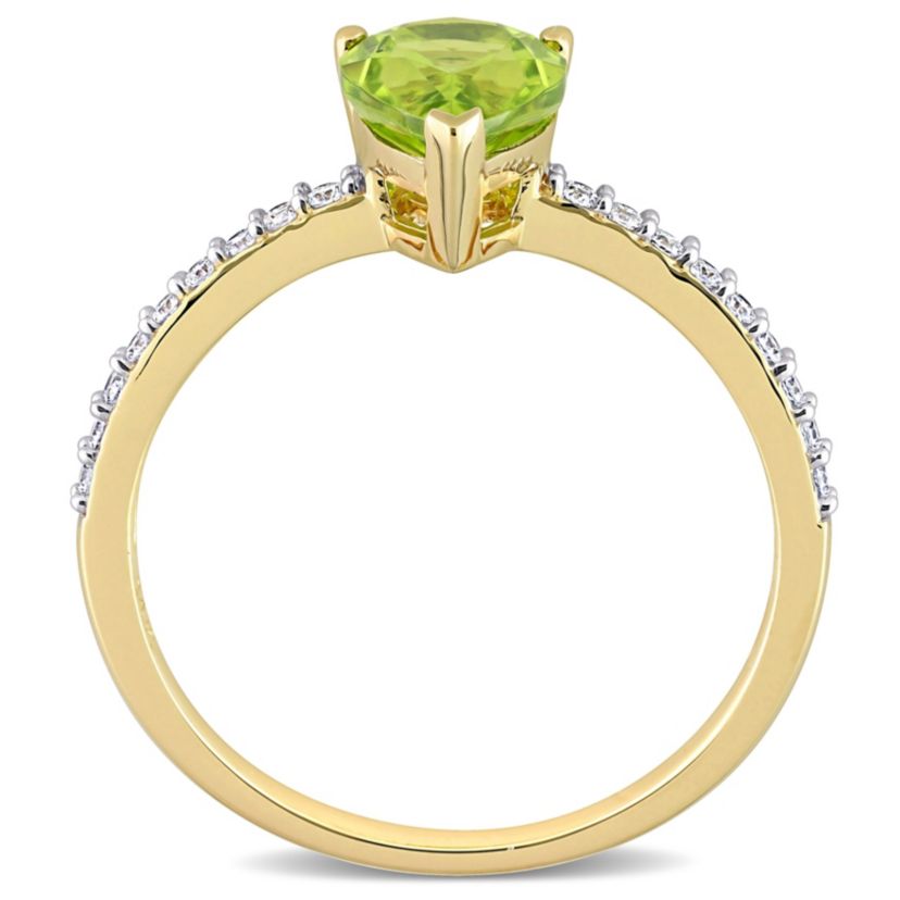 Pear Shape Peridot and 1/7 CT TW Diamond Ring in 14k Yellow Gold