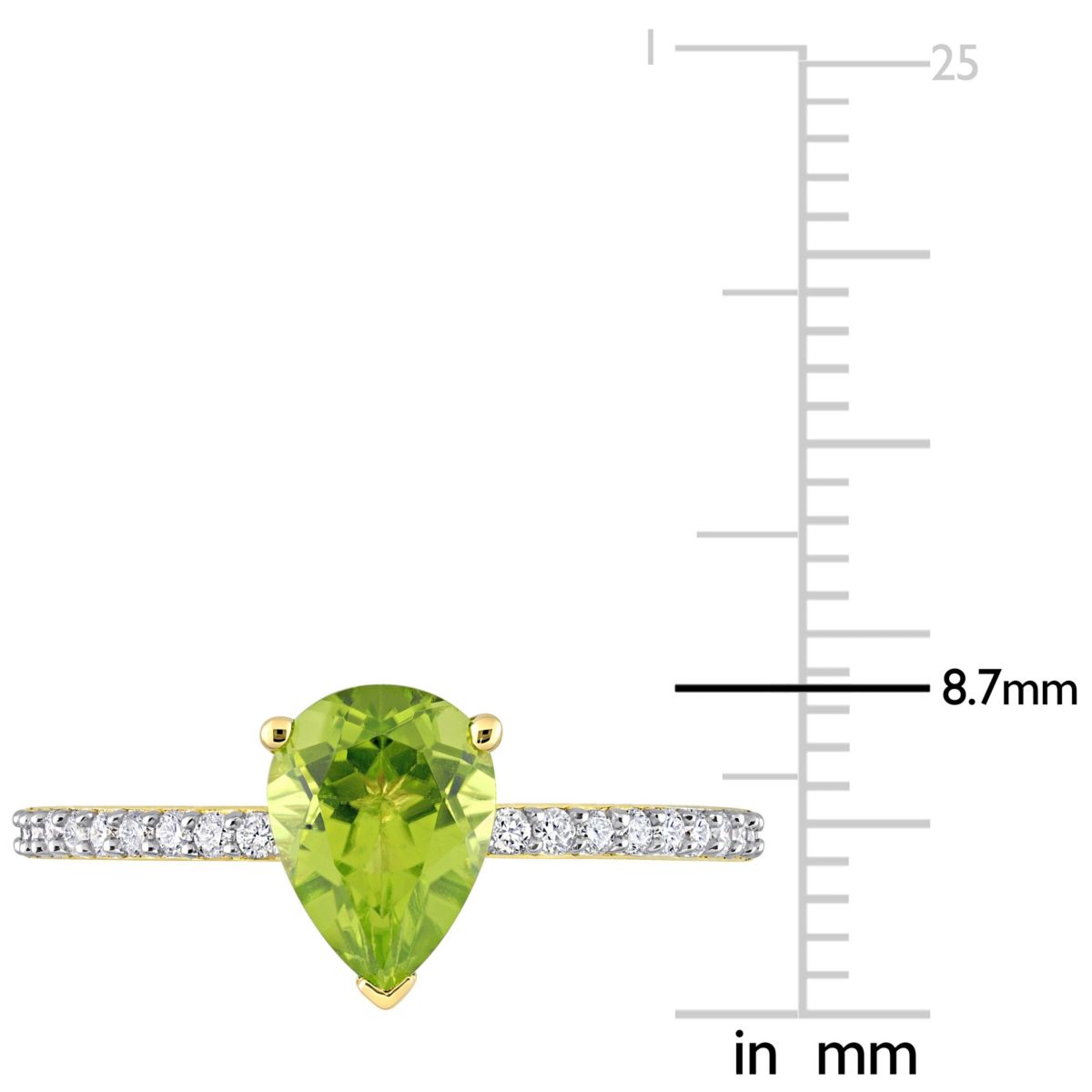 Pear Shape Peridot and 1/7 CT TW Diamond Ring in 14k Yellow Gold