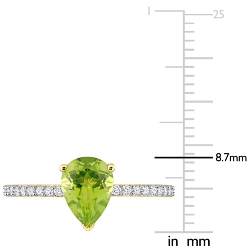 Pear Shape Peridot and 1/7 CT TW Diamond Ring in 14k Yellow Gold