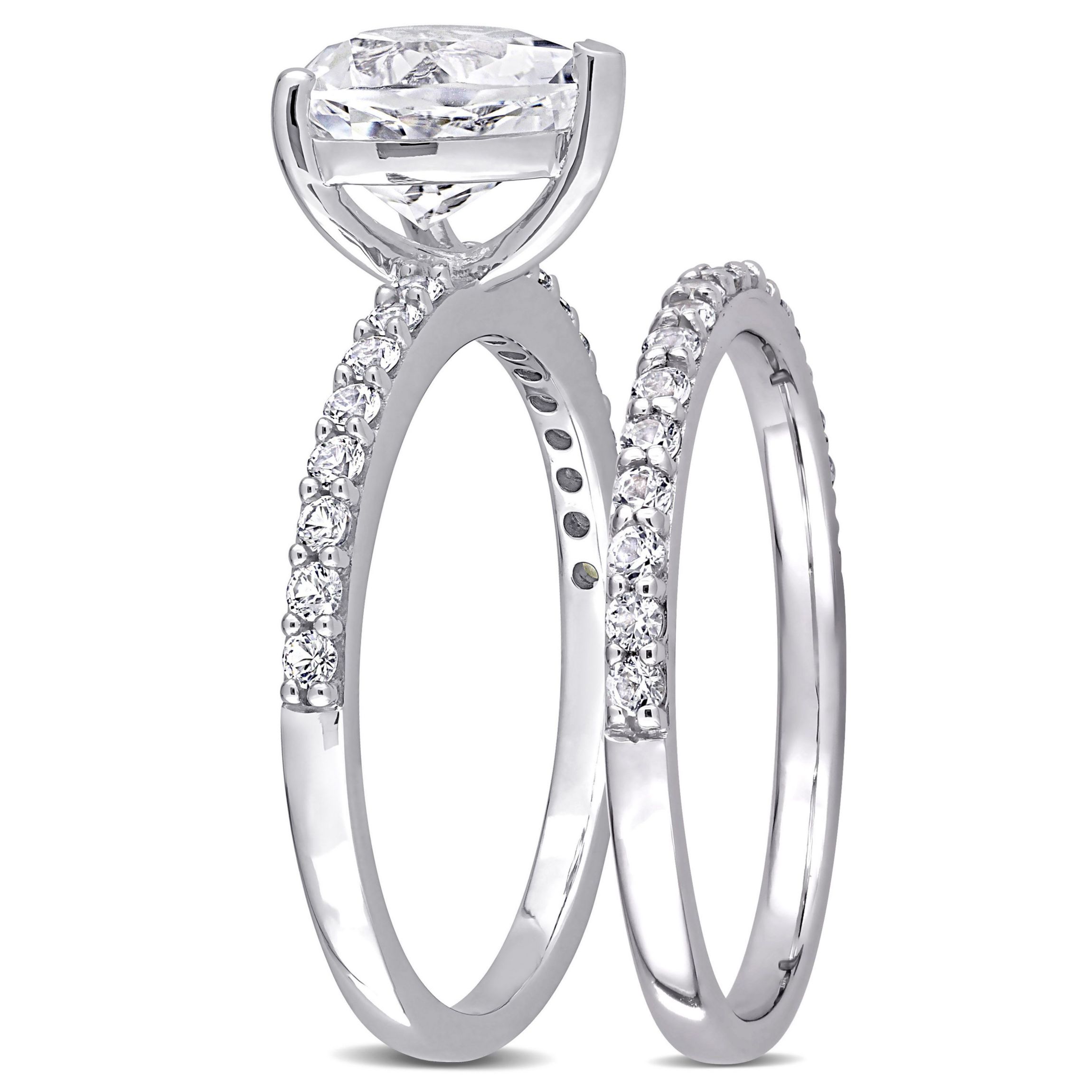 Lab Created Heart Cut Created White Sapphire Engagement Ring and Matching Eternity Ring 2pc Set in 10K White Gold