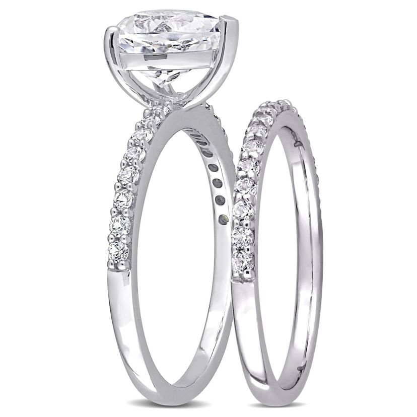 Lab Created Heart Cut Created White Sapphire Engagement Ring and Matching Eternity Ring 2pc Set in 10K White Gold