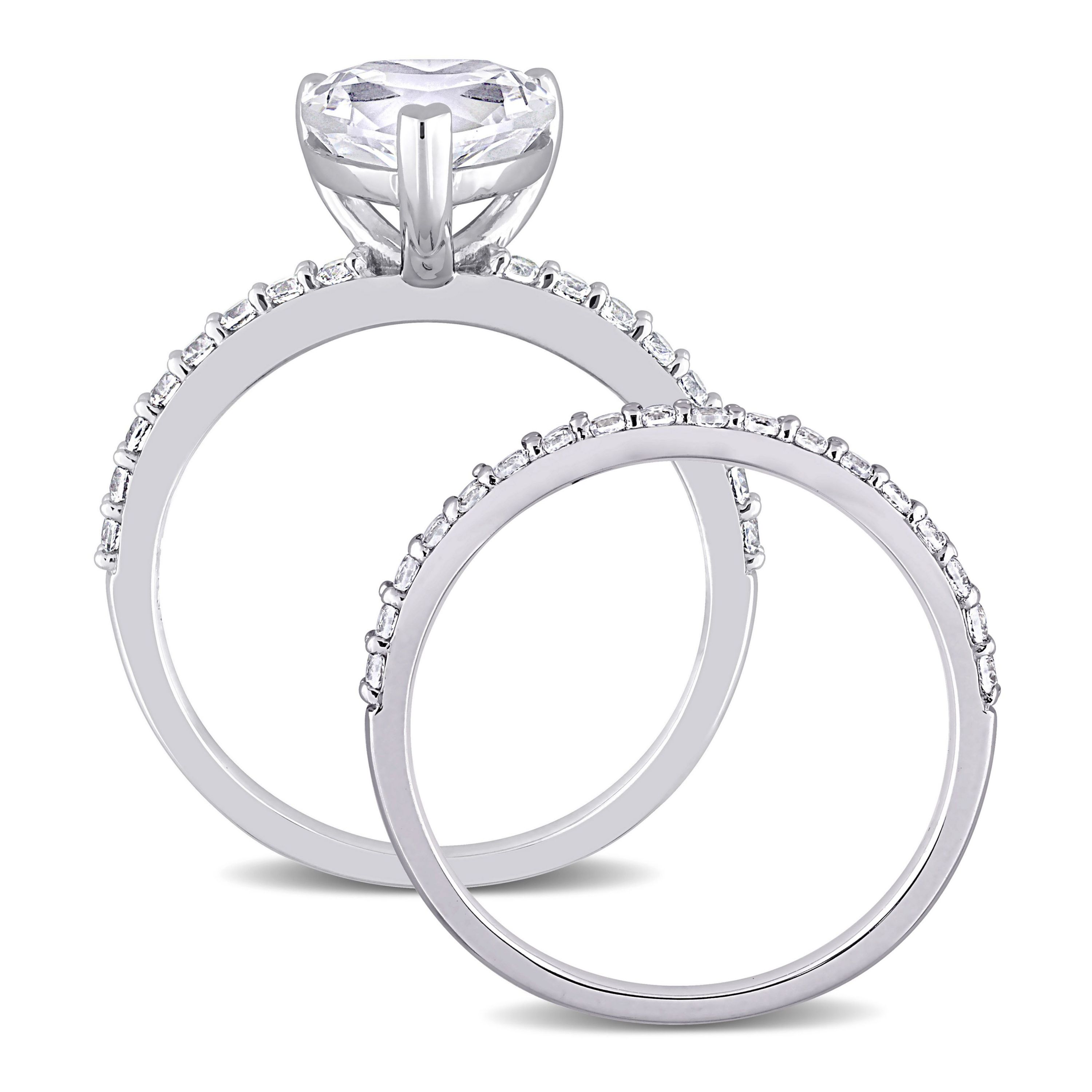 Lab Created Heart Cut Created White Sapphire Engagement Ring and Matching Eternity Ring 2pc Set in 10K White Gold