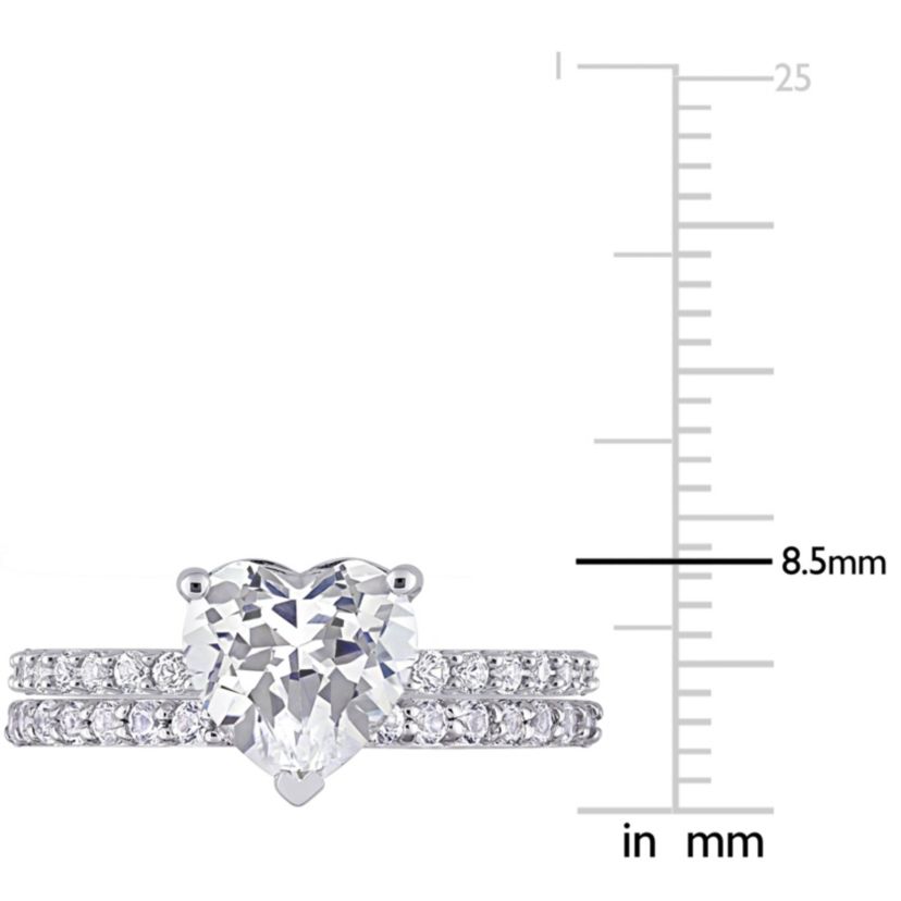 Lab Created Heart Cut Created White Sapphire Engagement Ring and Matching Eternity Ring 2pc Set in 10K White Gold