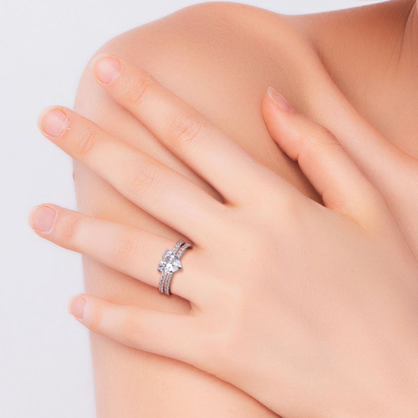 Lab Created Heart Cut Created White Sapphire Engagement Ring and Matching Eternity Ring 2pc Set in 10K White Gold