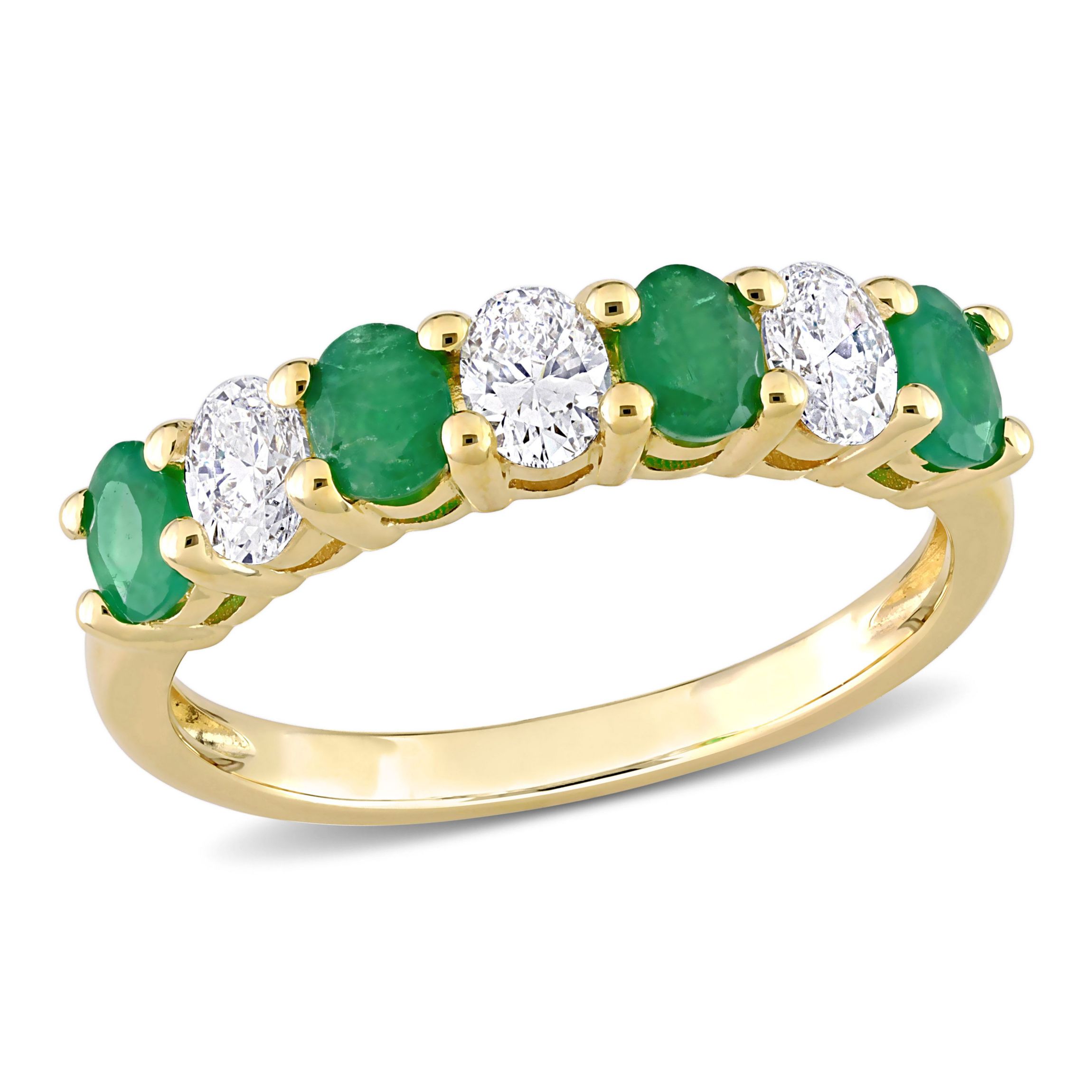 Oval Emerald and 1/2 CT TW Oval Diamond Semi-Eternity Band in 14k Yellow Gold