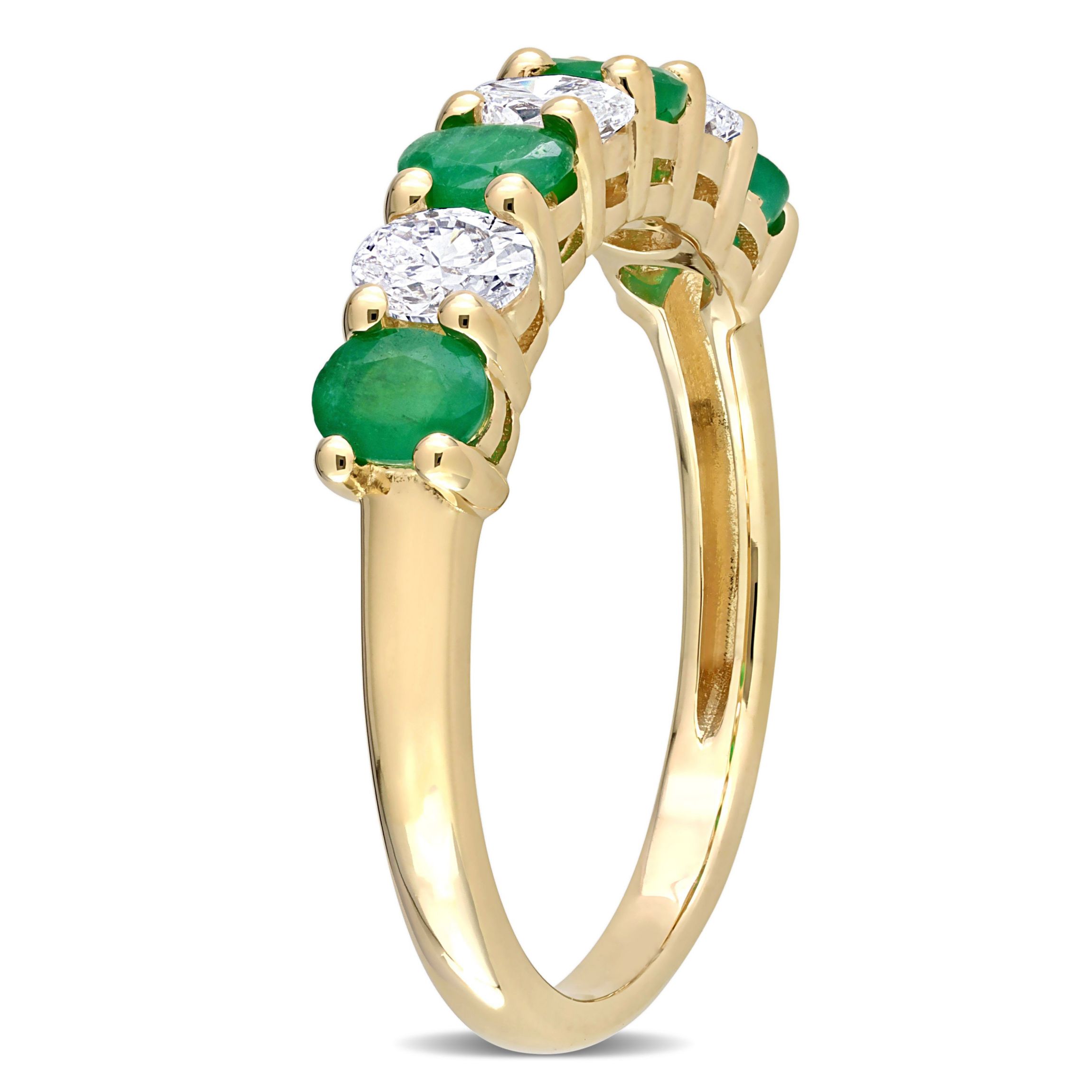 Oval Emerald and 1/2 CT TW Oval Diamond Semi-Eternity Band in 14k Yellow Gold