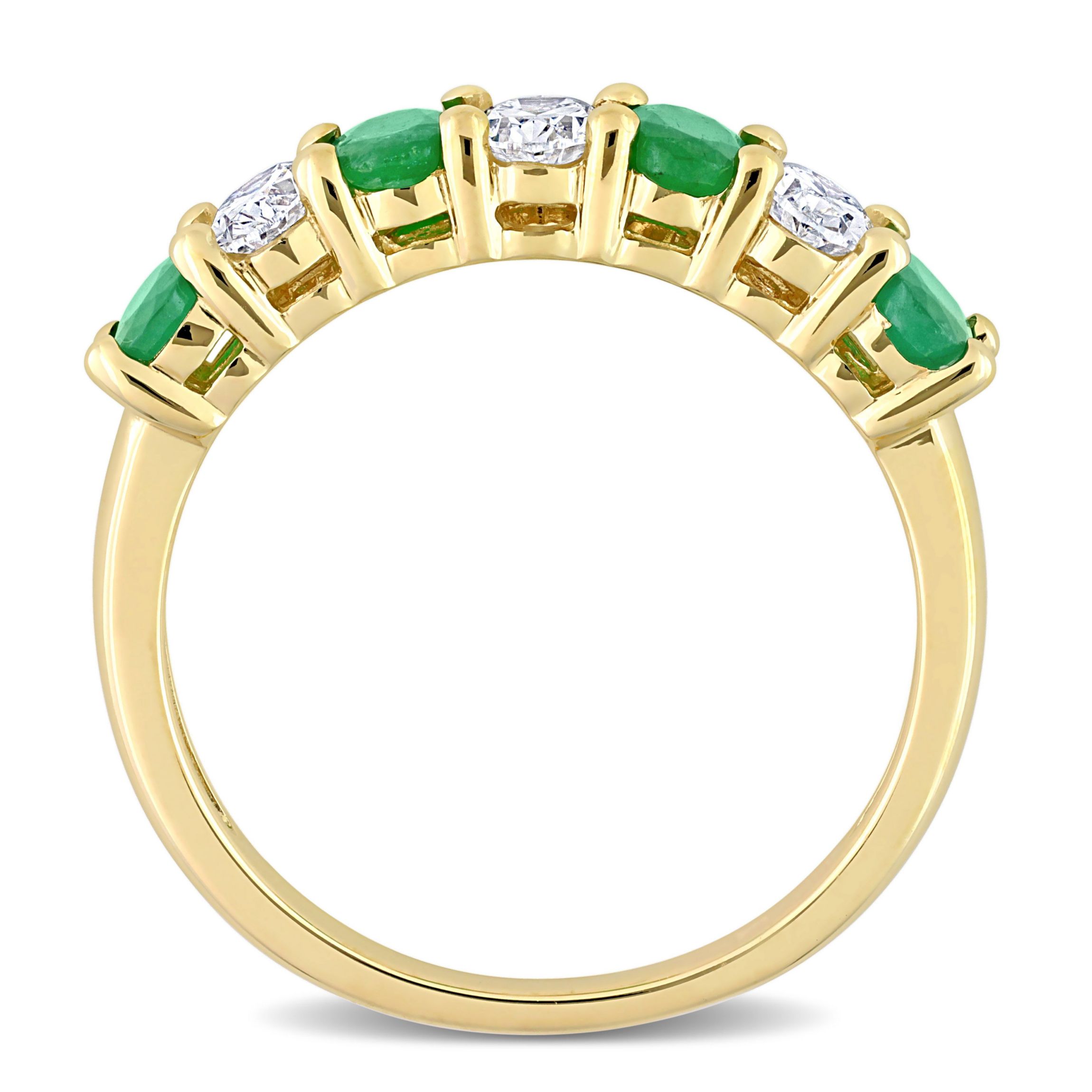 Oval Emerald and 1/2 CT TW Oval Diamond Semi-Eternity Band in 14k Yellow Gold