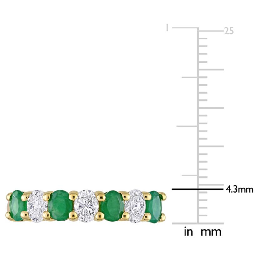 Oval Emerald and 1/2 CT TW Oval Diamond Semi-Eternity Band in 14k Yellow Gold