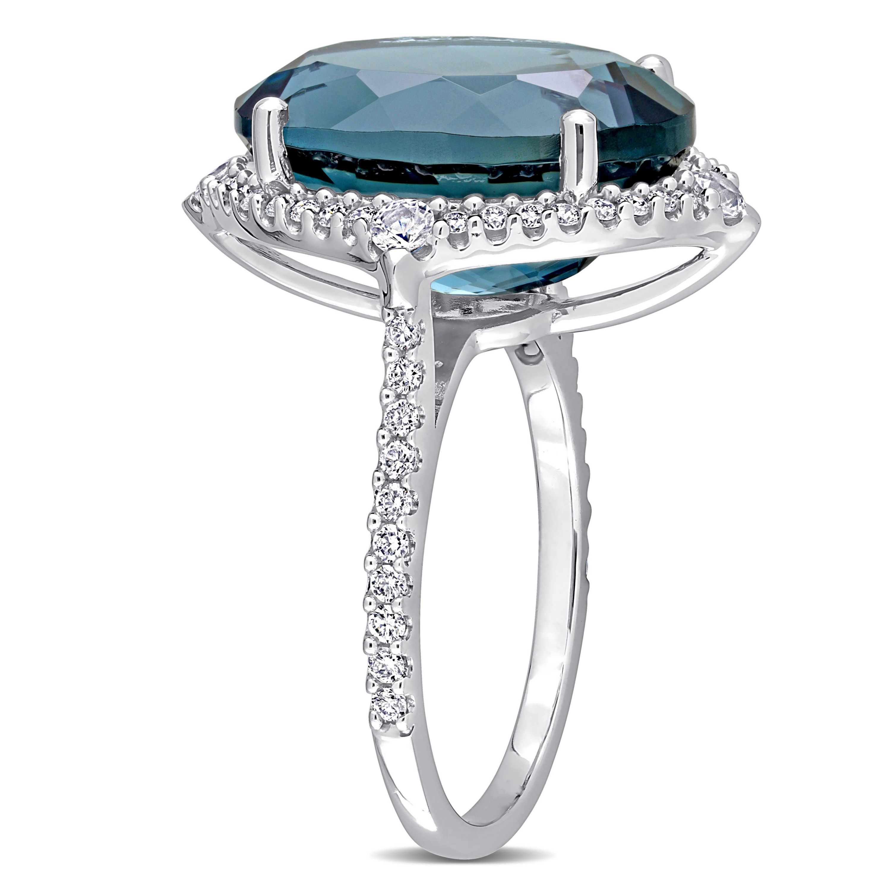 Oval London Blue Topaz White Sapphire and 3/8 CT TW Diamond Ring in 14k White Gold