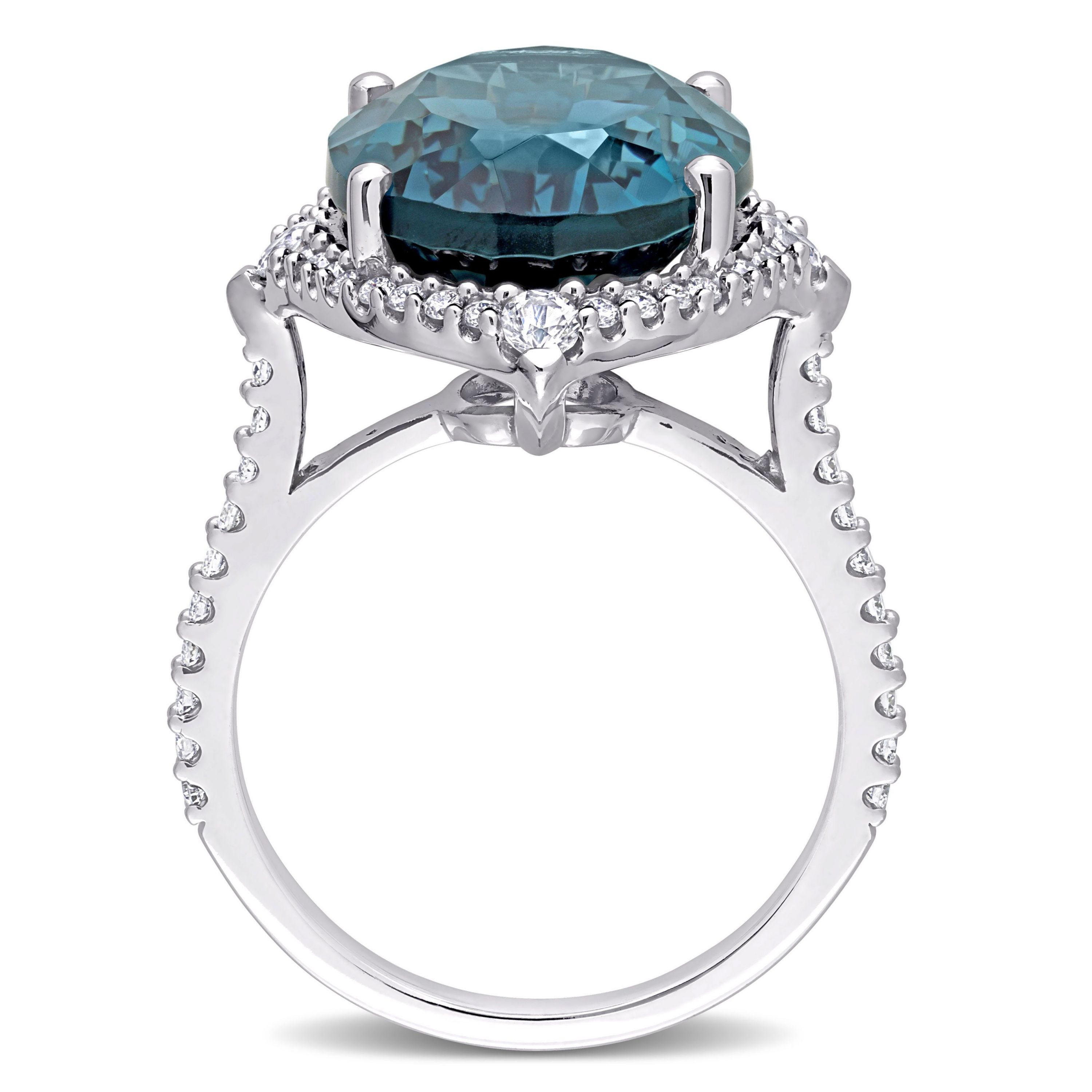 Oval London Blue Topaz White Sapphire and 3/8 CT TW Diamond Ring in 14k White Gold