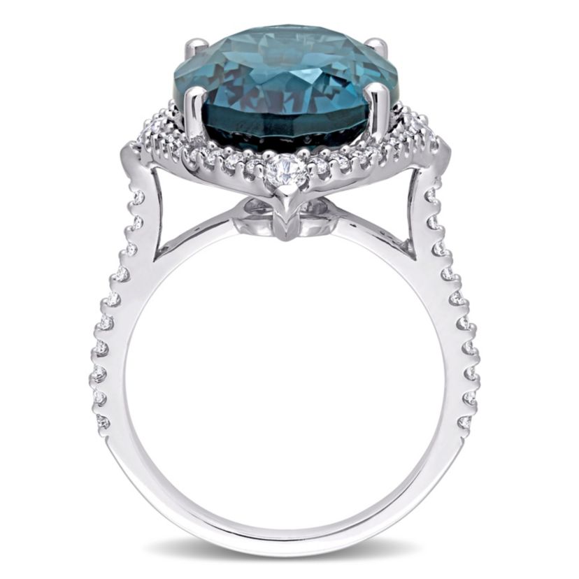 Oval London Blue Topaz White Sapphire and 3/8 CT TW Diamond Ring in 14k White Gold