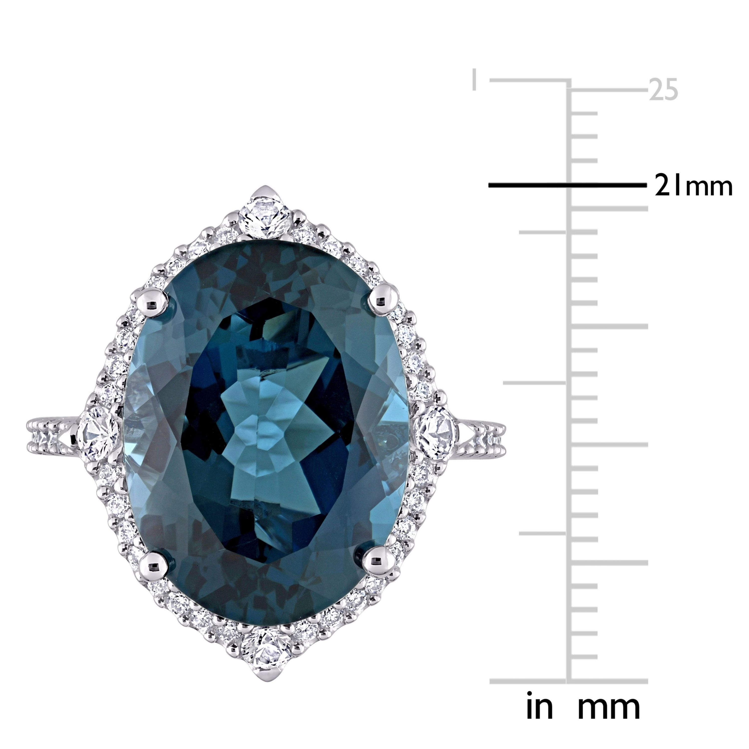 Oval London Blue Topaz White Sapphire and 3/8 CT TW Diamond Ring in 14k White Gold