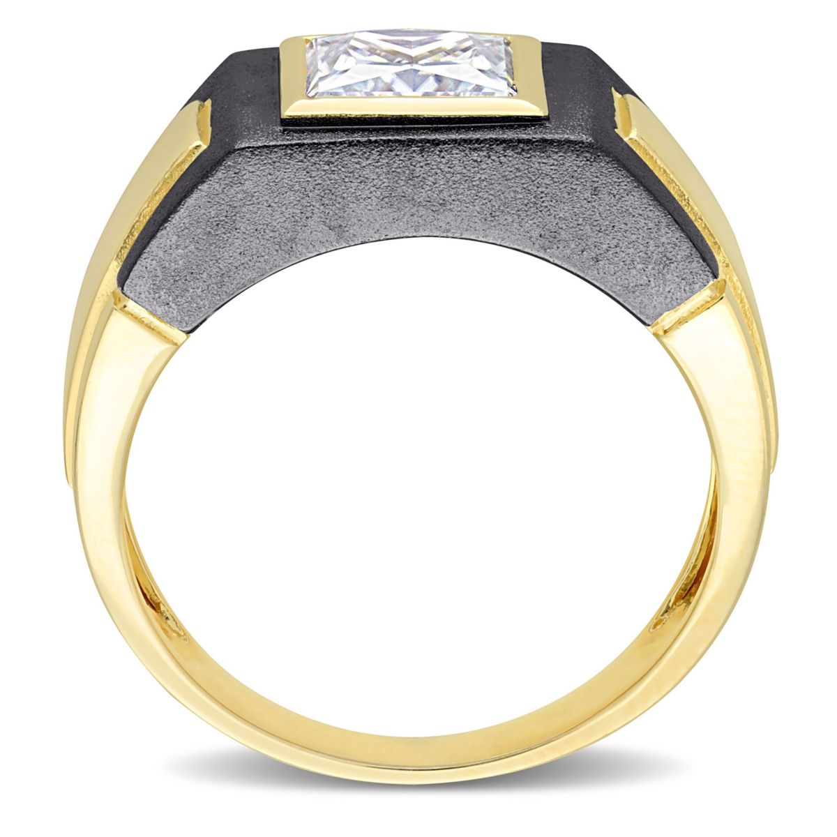 Lab Created 2 CT TW Moissanite Solitaire Mens Ring in 2-Tone Sterling Silver with Yellow Gold & Black Rhodium Plating