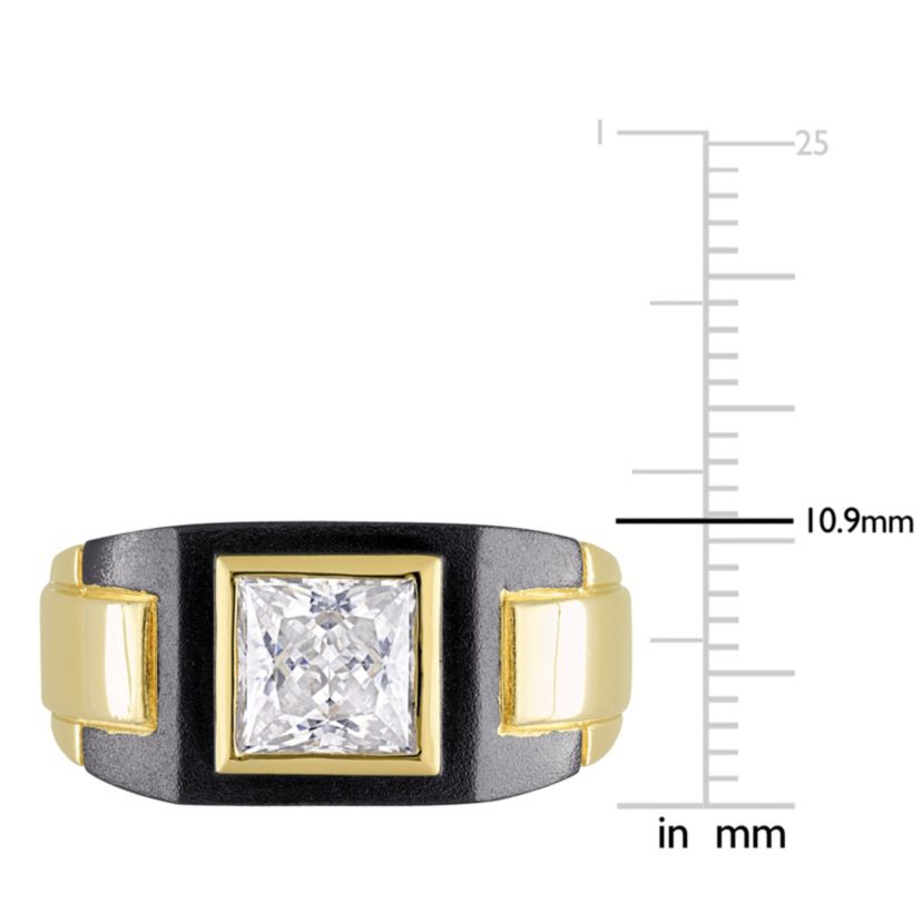 Lab Created 2 CT TW Moissanite Solitaire Mens Ring in 2-Tone Sterling Silver with Yellow Gold & Black Rhodium Plating