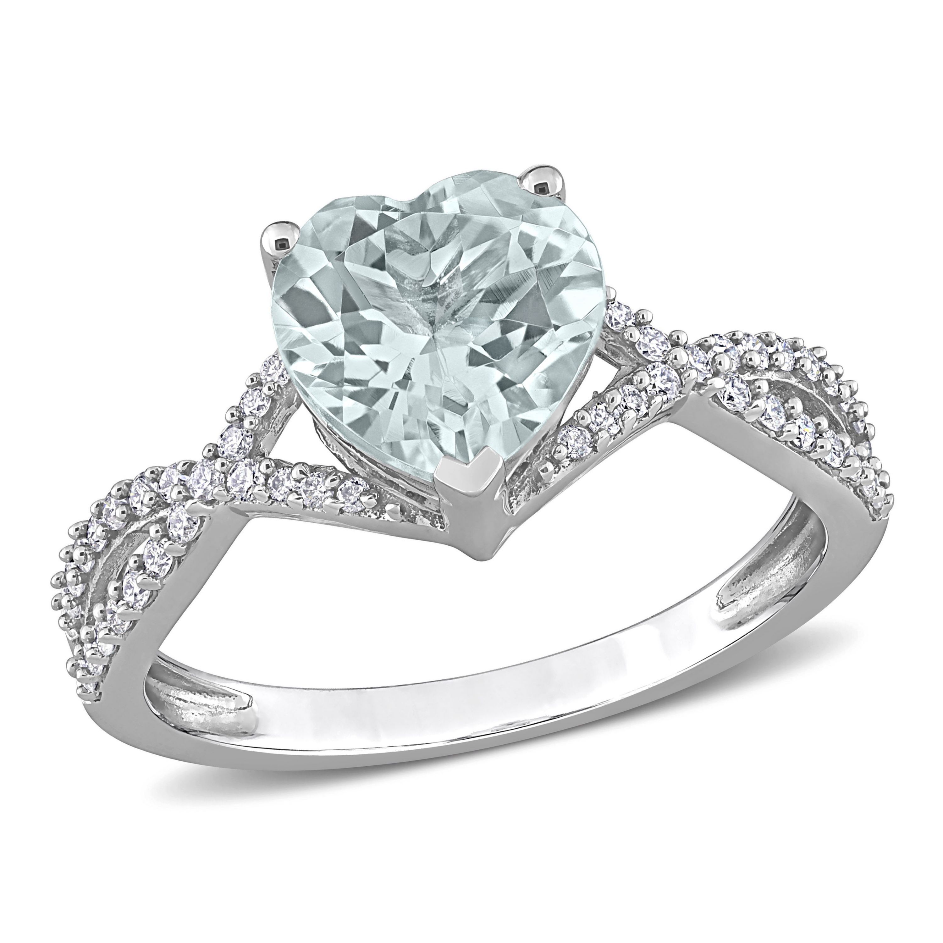 Heart Aquamarine 1/5 CT TW Diamond Infinity Ring in 14k White Gold