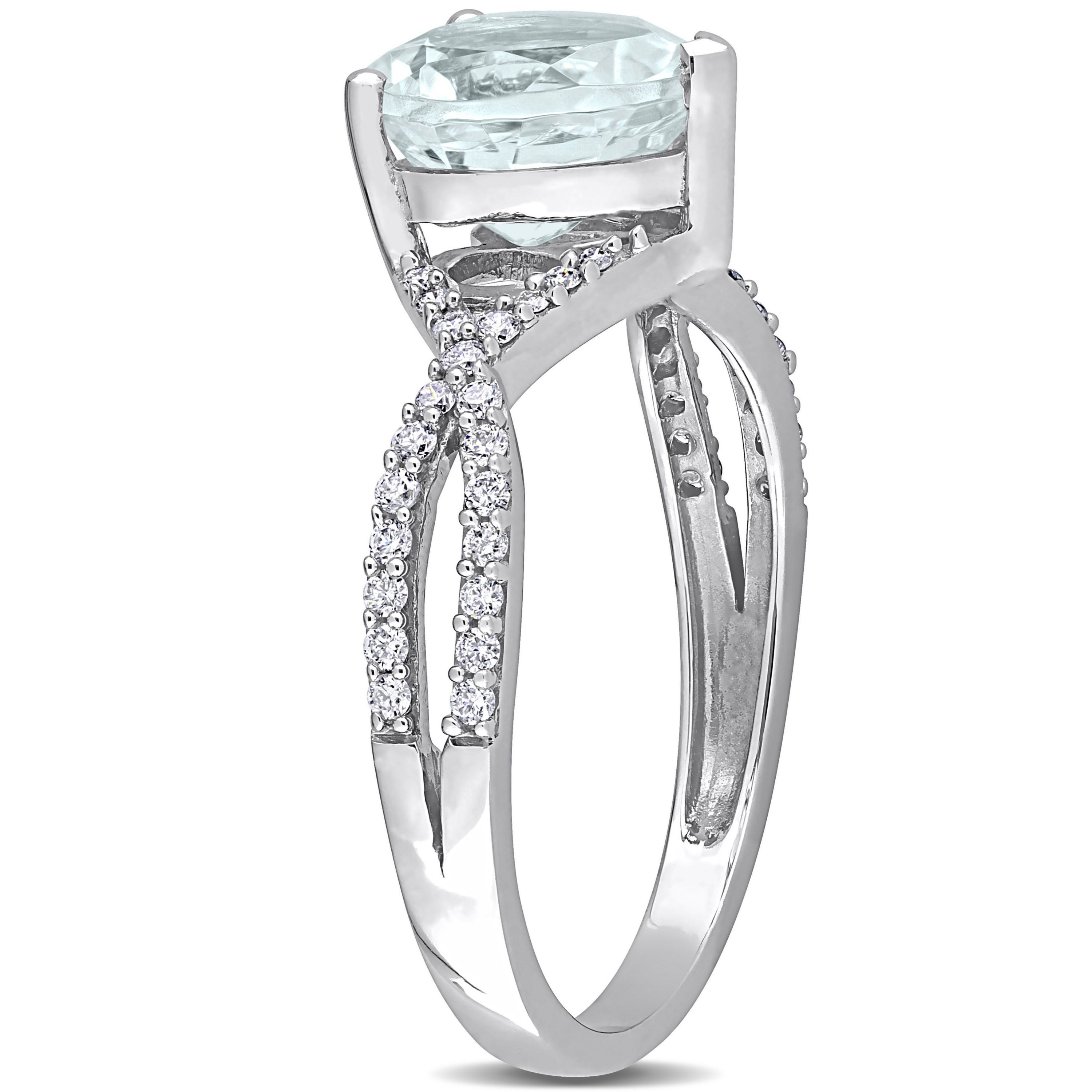 Heart Aquamarine 1/5 CT TW Diamond Infinity Ring in 14k White Gold