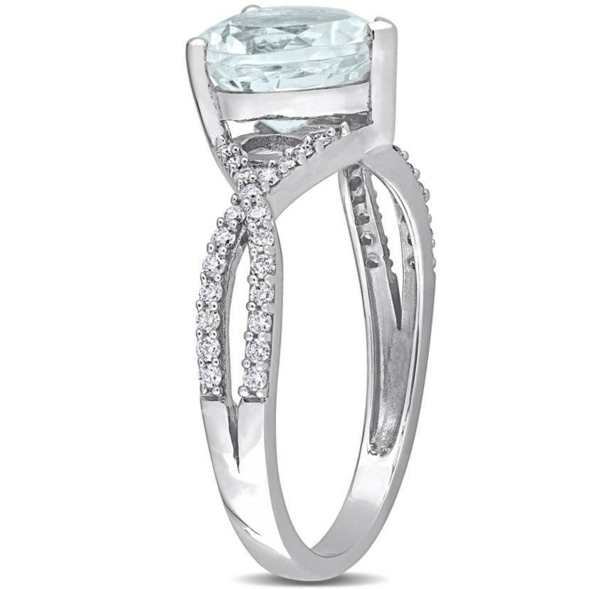 Heart Aquamarine 1/5 CT TW Diamond Infinity Ring in 14k White Gold