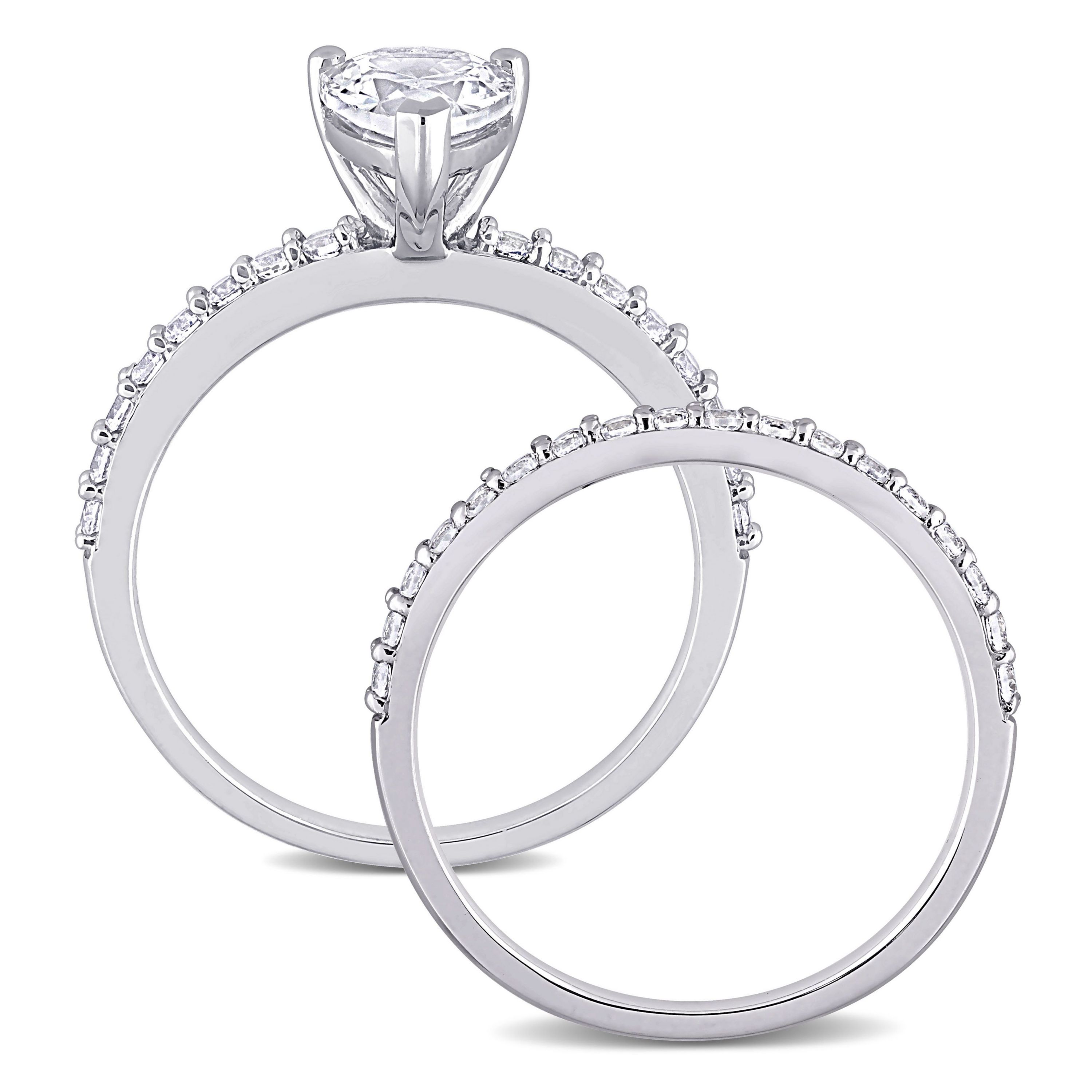 Lab Created Pear Cut Created White Sapphire Engagement Ring and Matching Eternity Ring 2pc Set in 10K White Gold