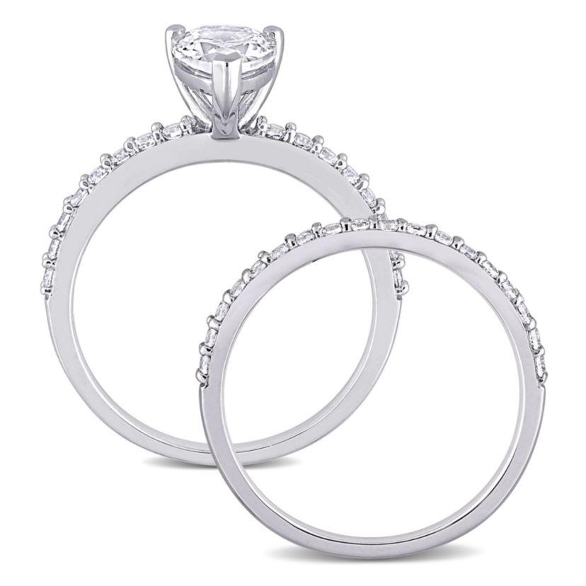 Lab Created Pear Cut Created White Sapphire Engagement Ring and Matching Eternity Ring 2pc Set in 10K White Gold