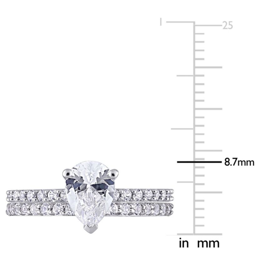 Lab Created Pear Cut Created White Sapphire Engagement Ring and Matching Eternity Ring 2pc Set in 10K White Gold