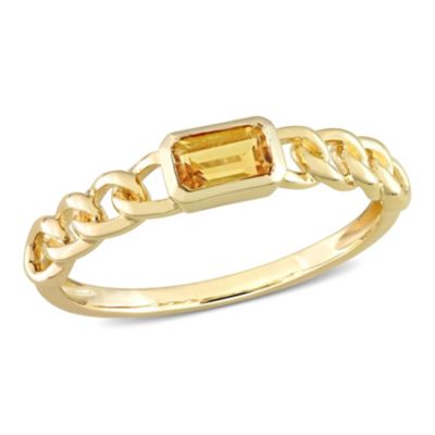 Octagon Citrine Link Ring 10k Yellow Gold