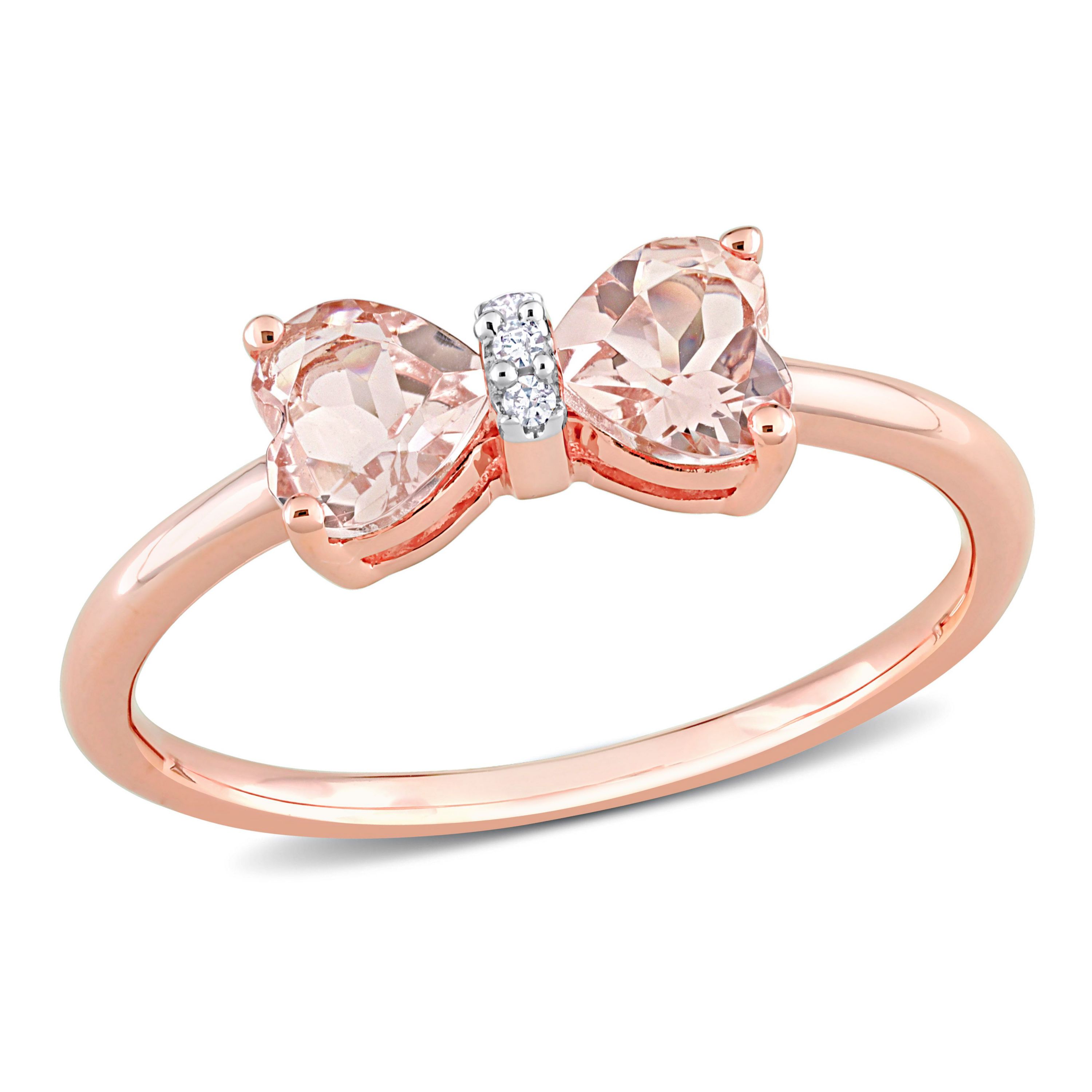 Morganite and Diamond Accent Bow Ring in 10k Rose Gold