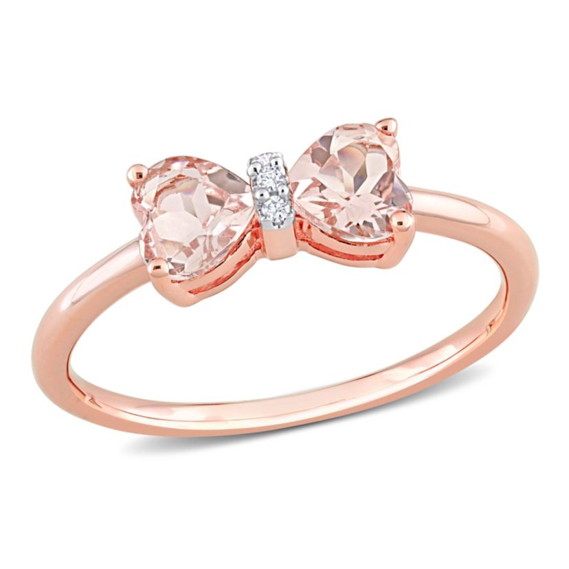 Morganite and Diamond Accent Bow Ring in 10k Rose Gold