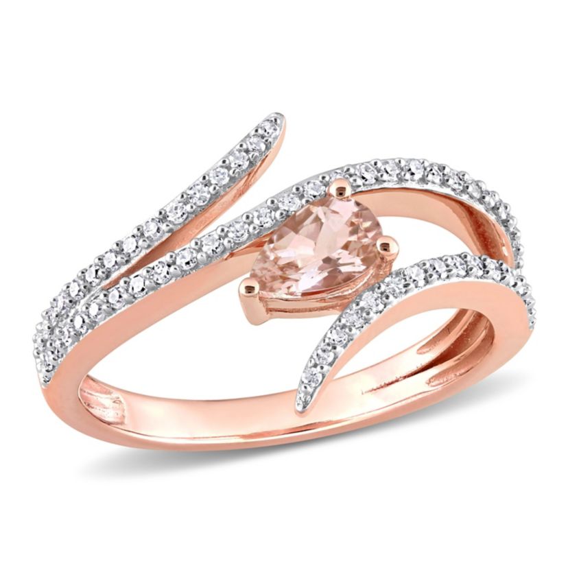 Pear Shape Morganite and 1/4 CT Diamond Open Wrap Ring in 10k Rose Gold