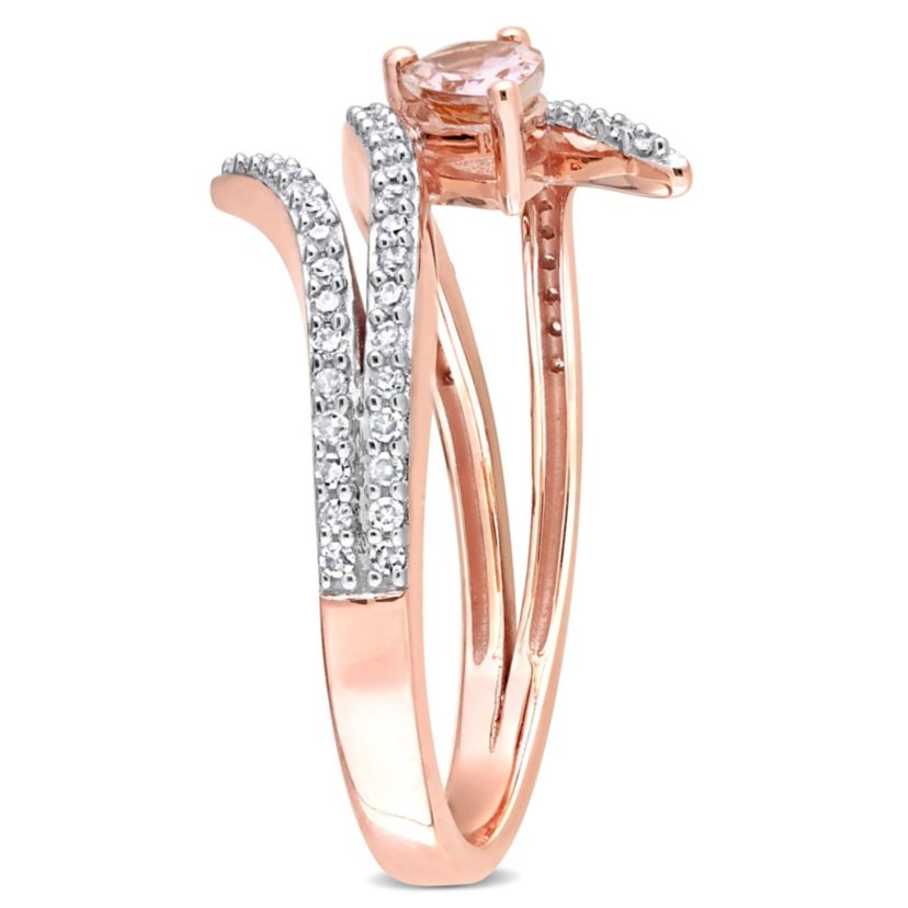 Pear Shape Morganite and 1/4 CT Diamond Open Wrap Ring in 10k Rose Gold