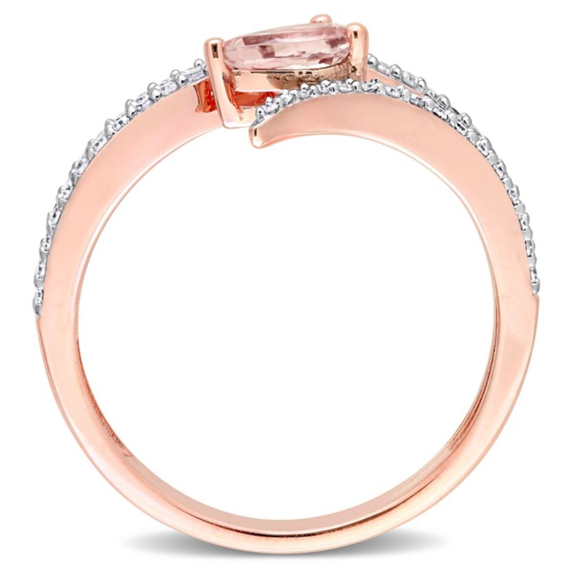 Pear Shape Morganite and 1/4 CT Diamond Open Wrap Ring in 10k Rose Gold