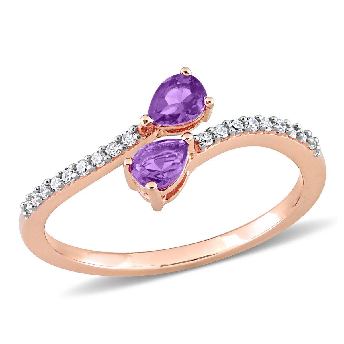 Pear Shape Amethyst and 1/10 CT TW Diamond Ring in 10k Rose Gold