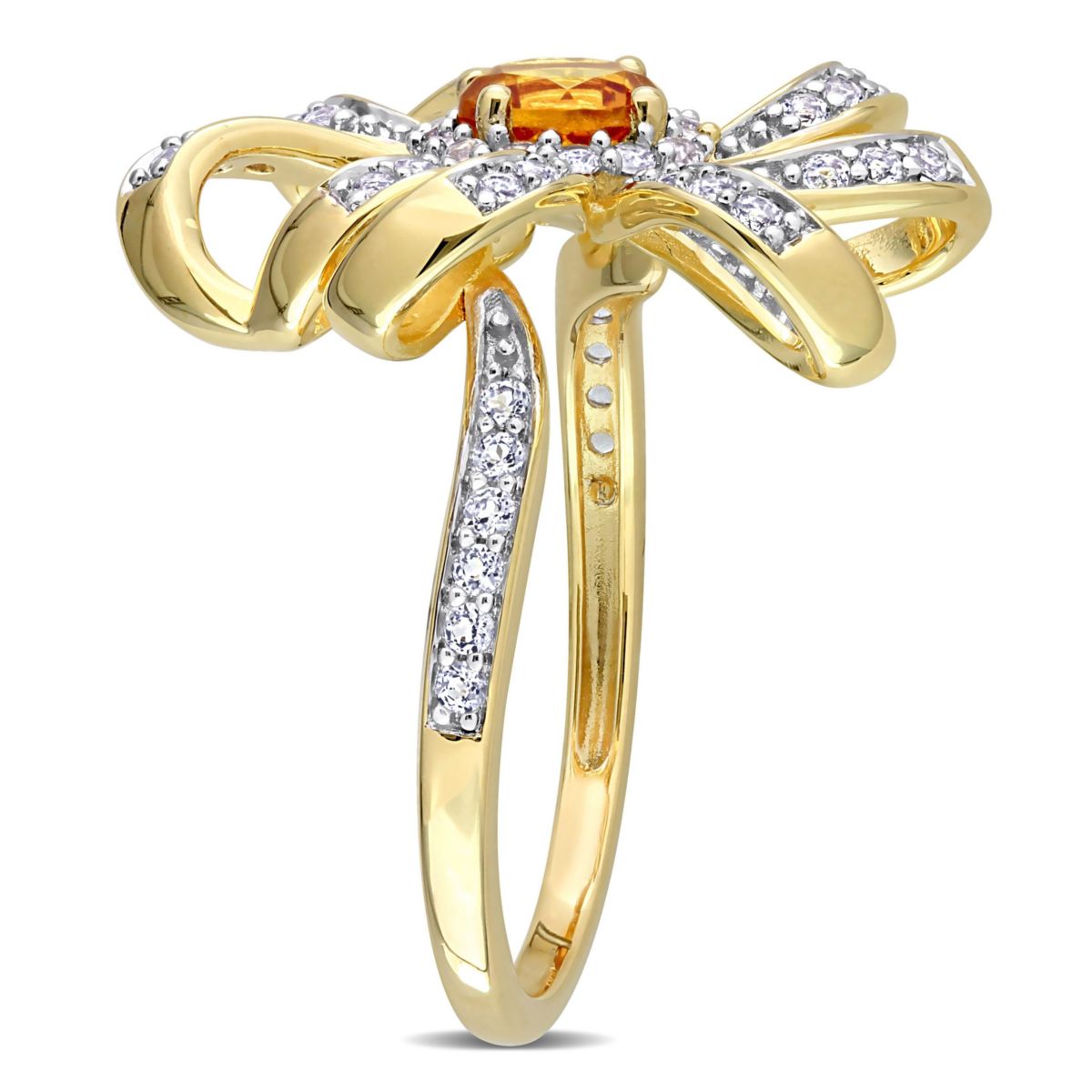 Madeira Citrine and White Topaz Flower Cocktail Ring in 18k Yellow Gold Plated Sterling Silver