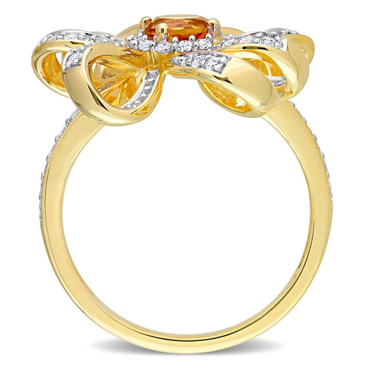 Madeira Citrine and White Topaz Flower Cocktail Ring in 18k Yellow Gold Plated Sterling Silver