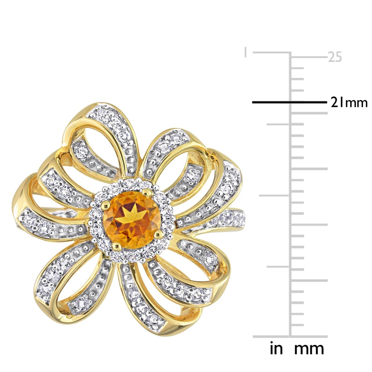 Madeira Citrine and White Topaz Flower Cocktail Ring in 18k Yellow Gold Plated Sterling Silver