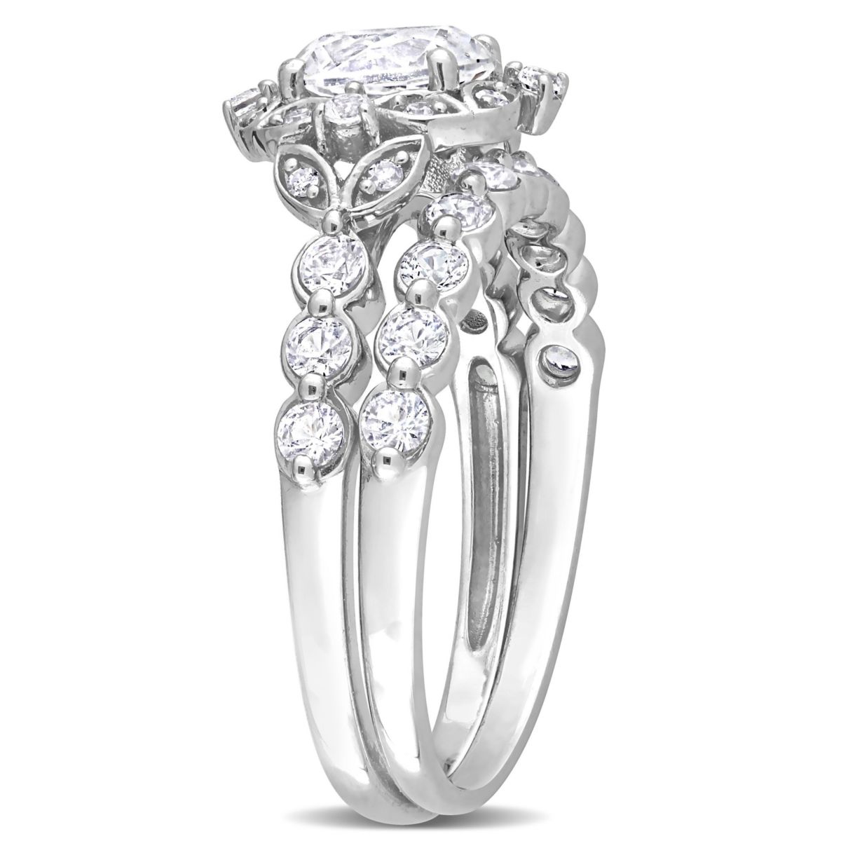 Lab Created Created White Sapphire and Diamond Accent Vintage Design Bridal Ring Set in 10k White Gold