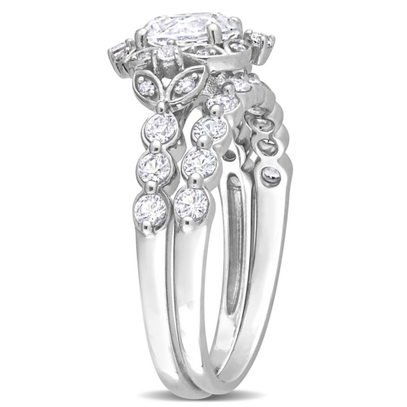 Lab Created Created White Sapphire and Diamond Accent Vintage Design Bridal Ring Set in 10k White Gold