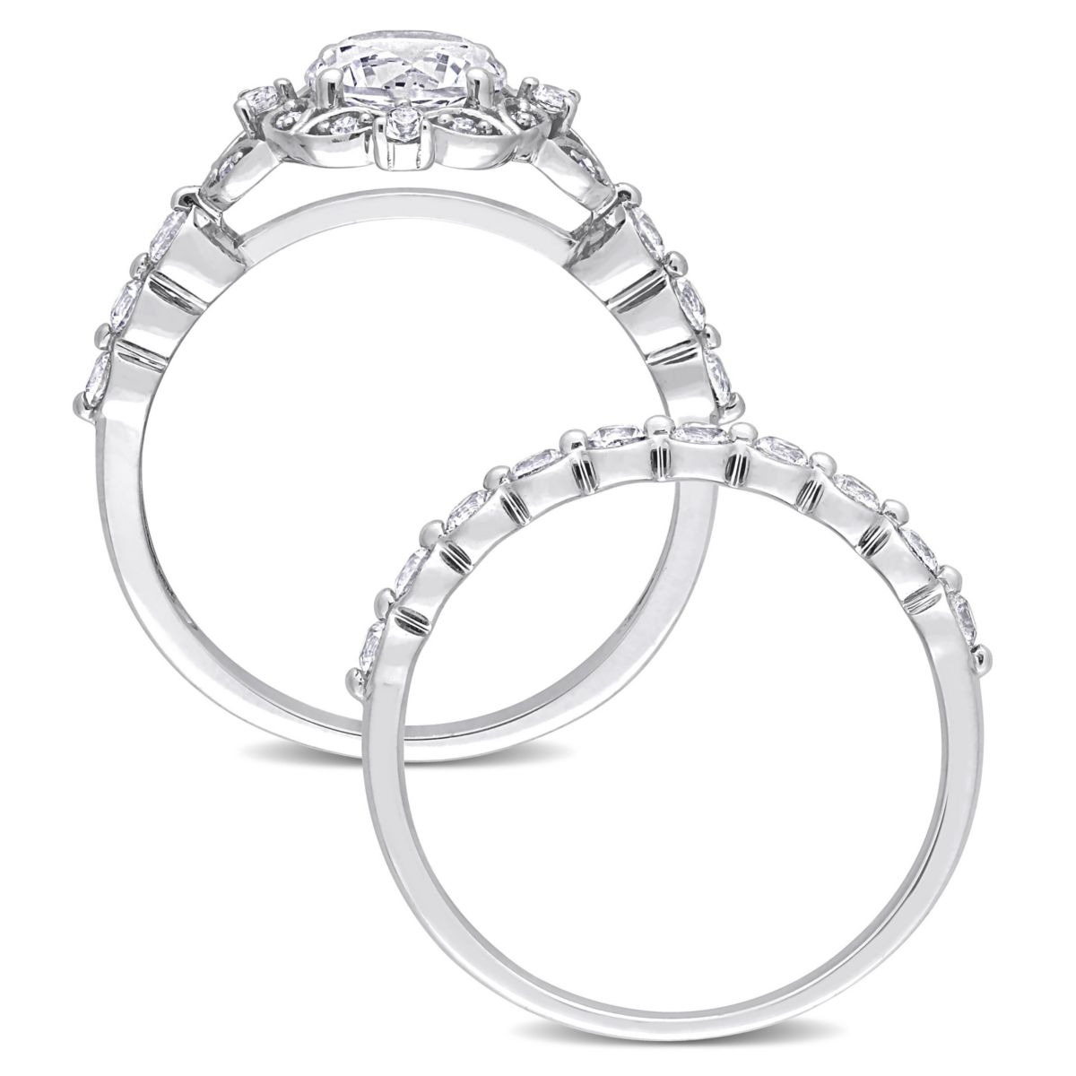 Lab Created Created White Sapphire and Diamond Accent Vintage Design Bridal Ring Set in 10k White Gold