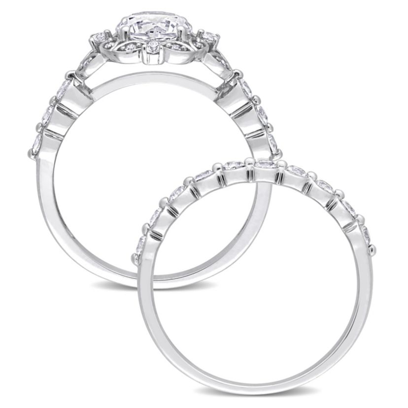 Lab Created Created White Sapphire and Diamond Accent Vintage Design Bridal Ring Set in 10k White Gold
