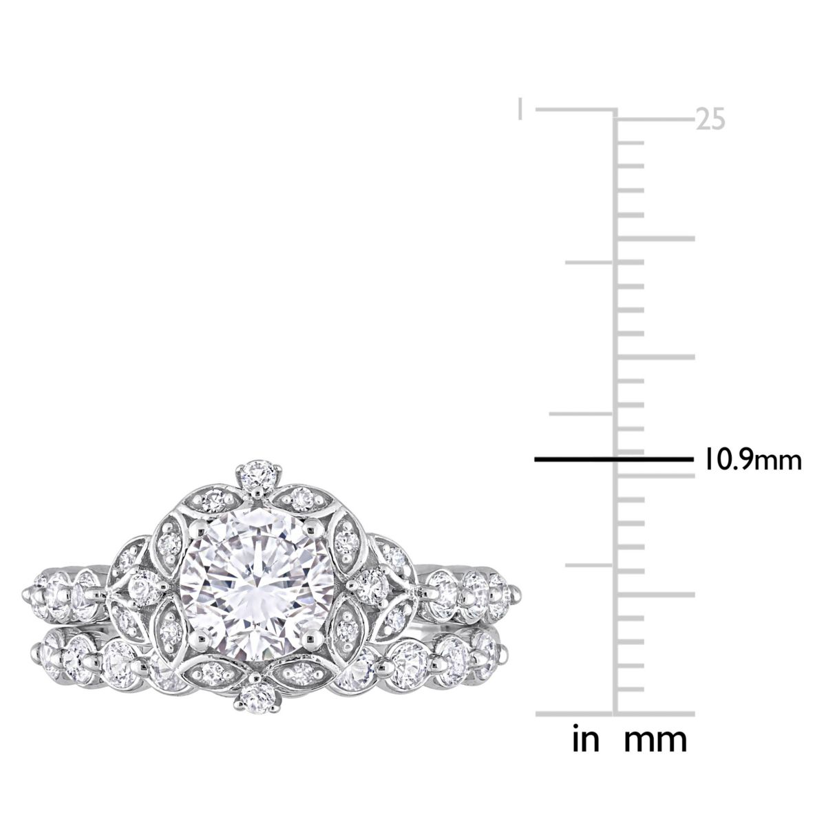 Lab Created Created White Sapphire and Diamond Accent Vintage Design Bridal Ring Set in 10k White Gold