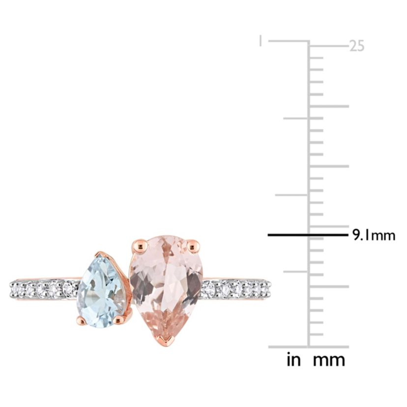 Pear Shape Morganite, Aquamarine and White Topaz Ring in 10k Rose Gold