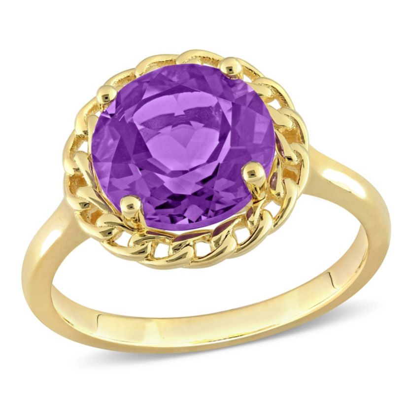 Amethyst Halo Link Ring in Yellow Plated Sterling Silver