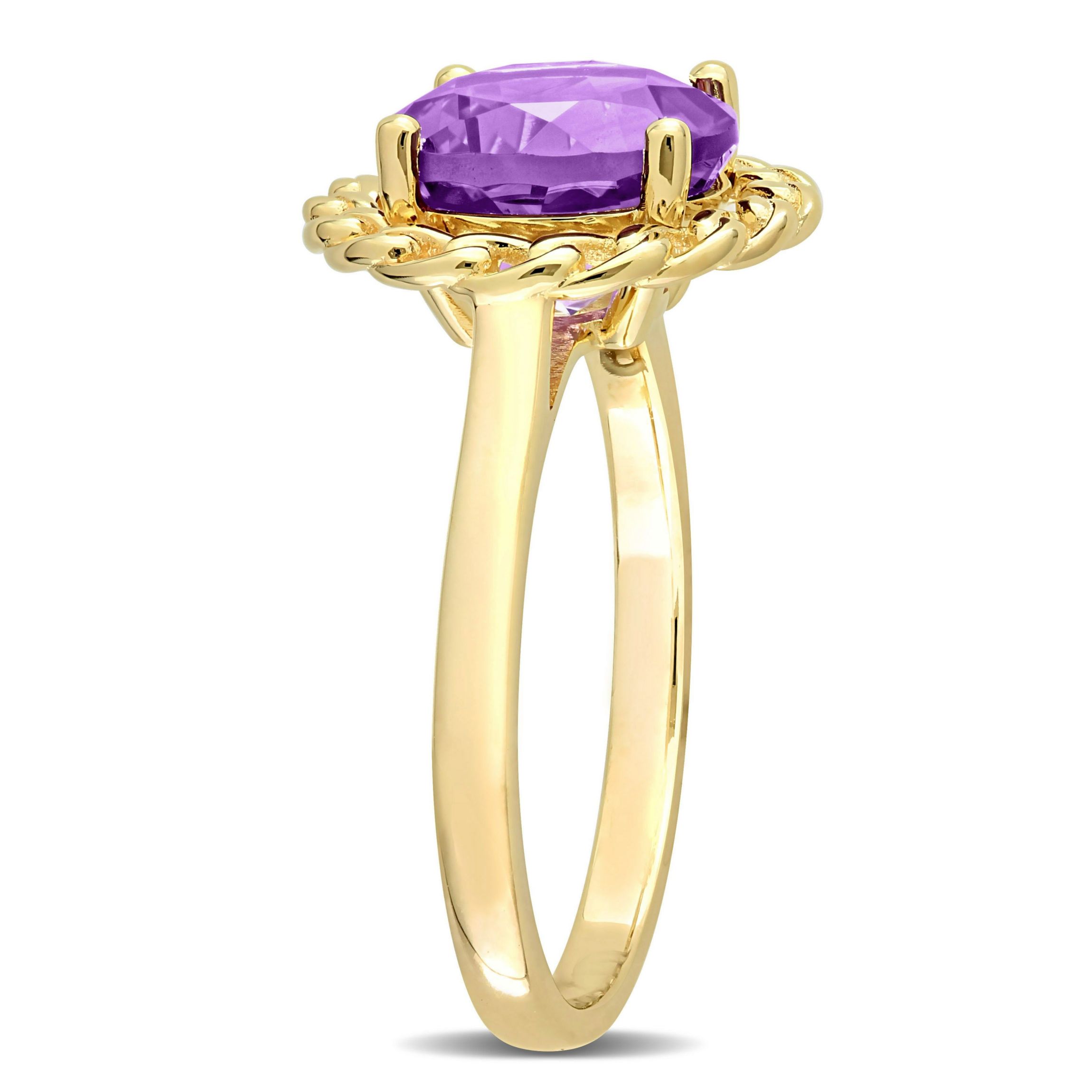 Amethyst Halo Link Ring in Yellow Plated Sterling Silver