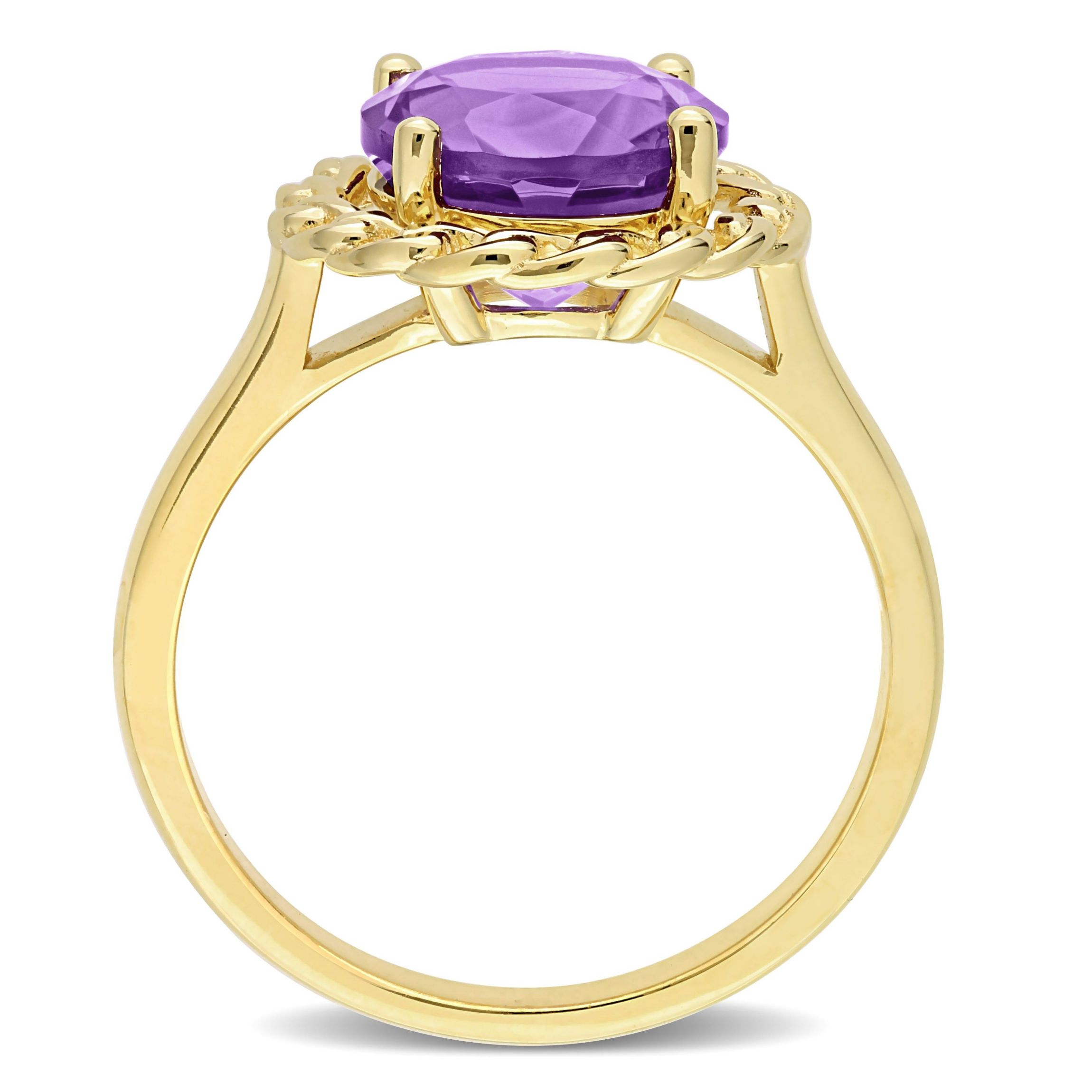 Amethyst Halo Link Ring in Yellow Plated Sterling Silver