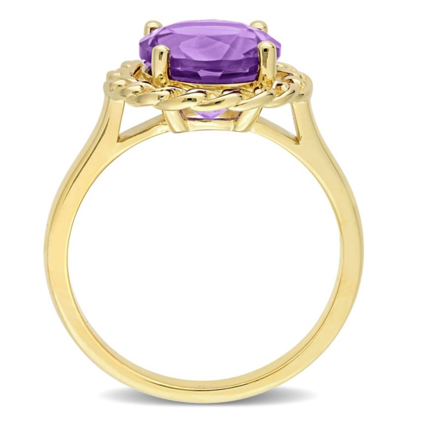 Amethyst Halo Link Ring in Yellow Plated Sterling Silver