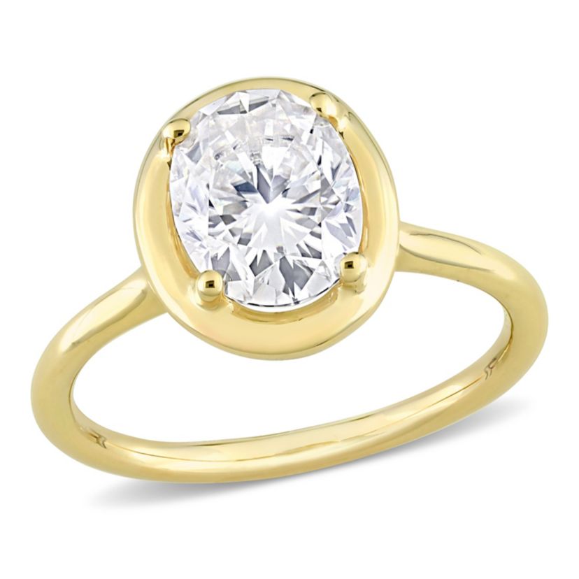 Lab Created 2 CT DEW Oval-Shaped Created Moissanite Engagement Ring in 10k Yellow Gold