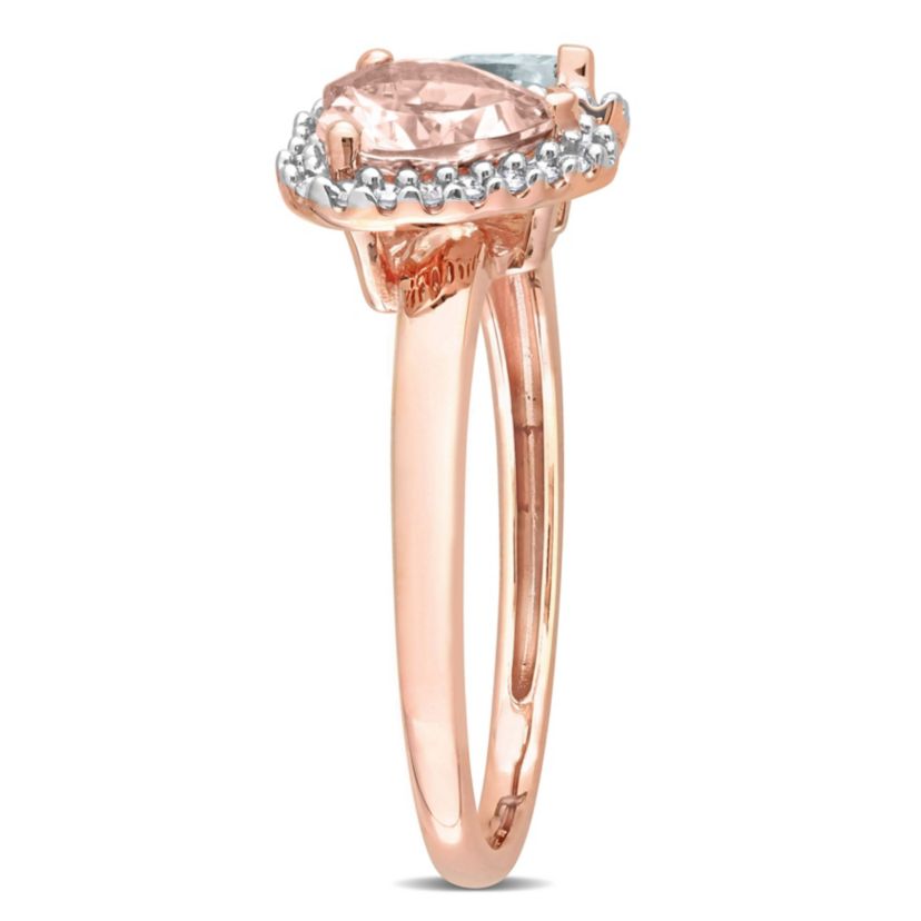Heart Shape Morganite Pear Shape Aquamarine and 1/5 CT TW Diamond Ring in 10k Rose Gold