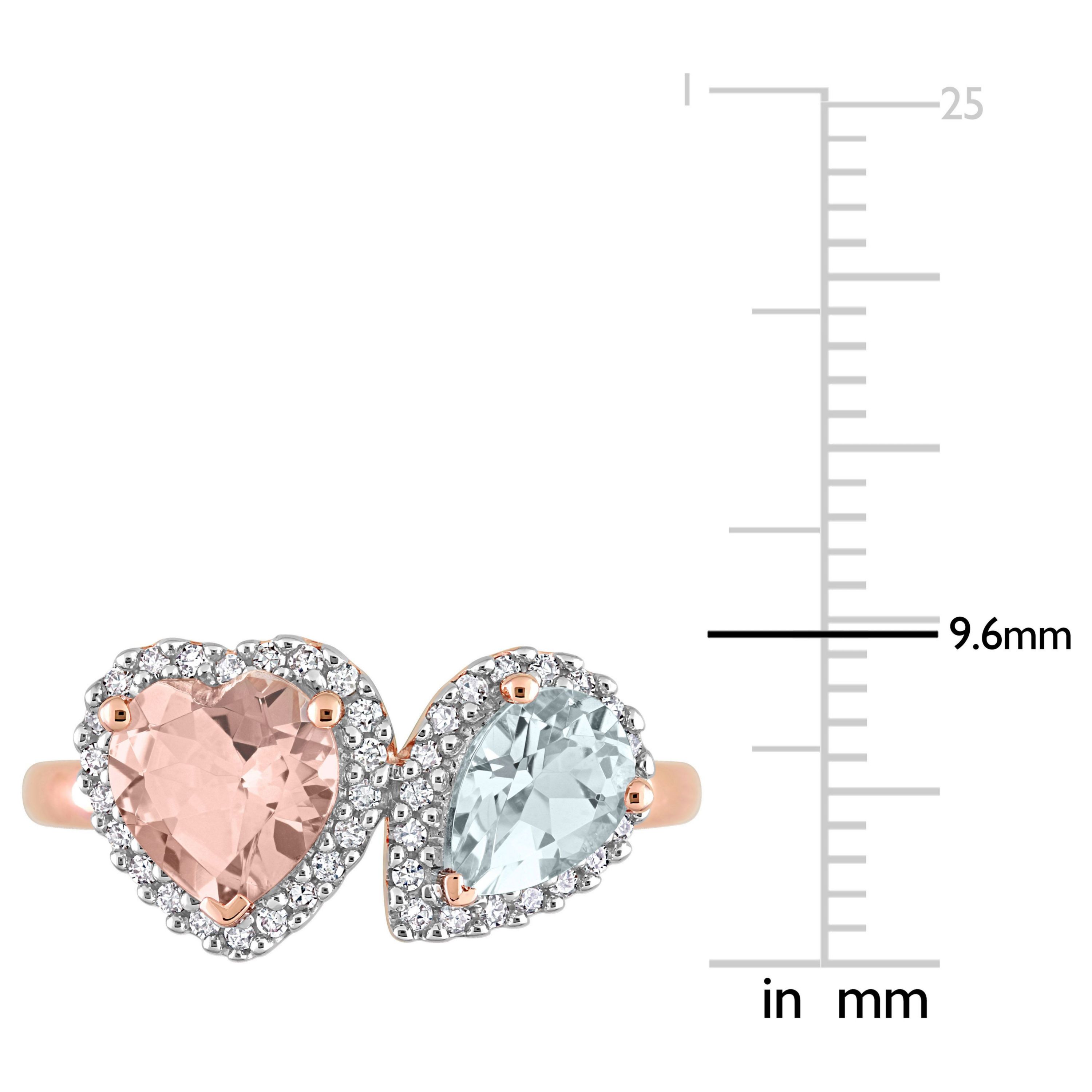 Heart Shape Morganite Pear Shape Aquamarine and 1/5 CT TW Diamond Ring in 10k Rose Gold