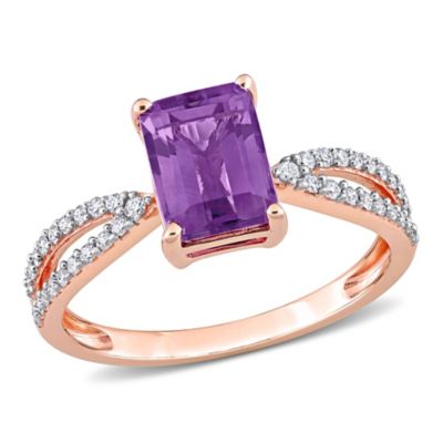 Belk & Co Octagon Amethyst and 1/5 CT TW Diamond Crossover Ring in 14k Rose Gold, Pink, 6.5