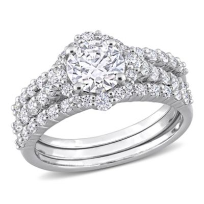 Belk & Co Lab Created 2 CT DEW Created Moissanite Halo Bridal Ring Set in Sterling Silver, White, 10