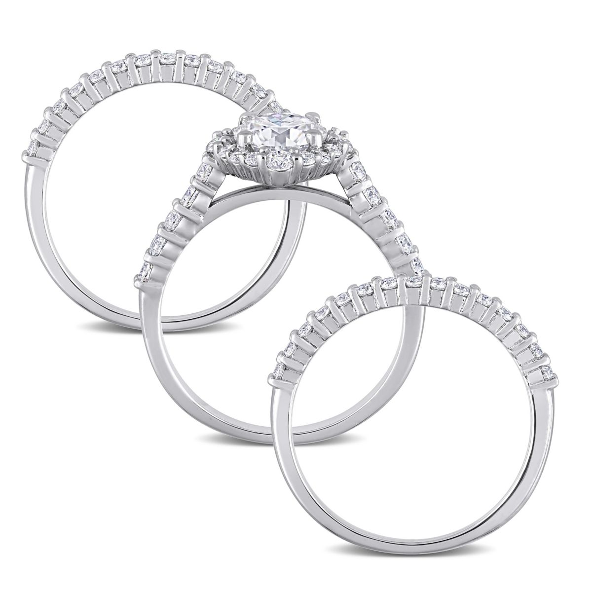 Lab Created 2 CT DEW Created Moissanite Halo Bridal Ring Set in Sterling Silver